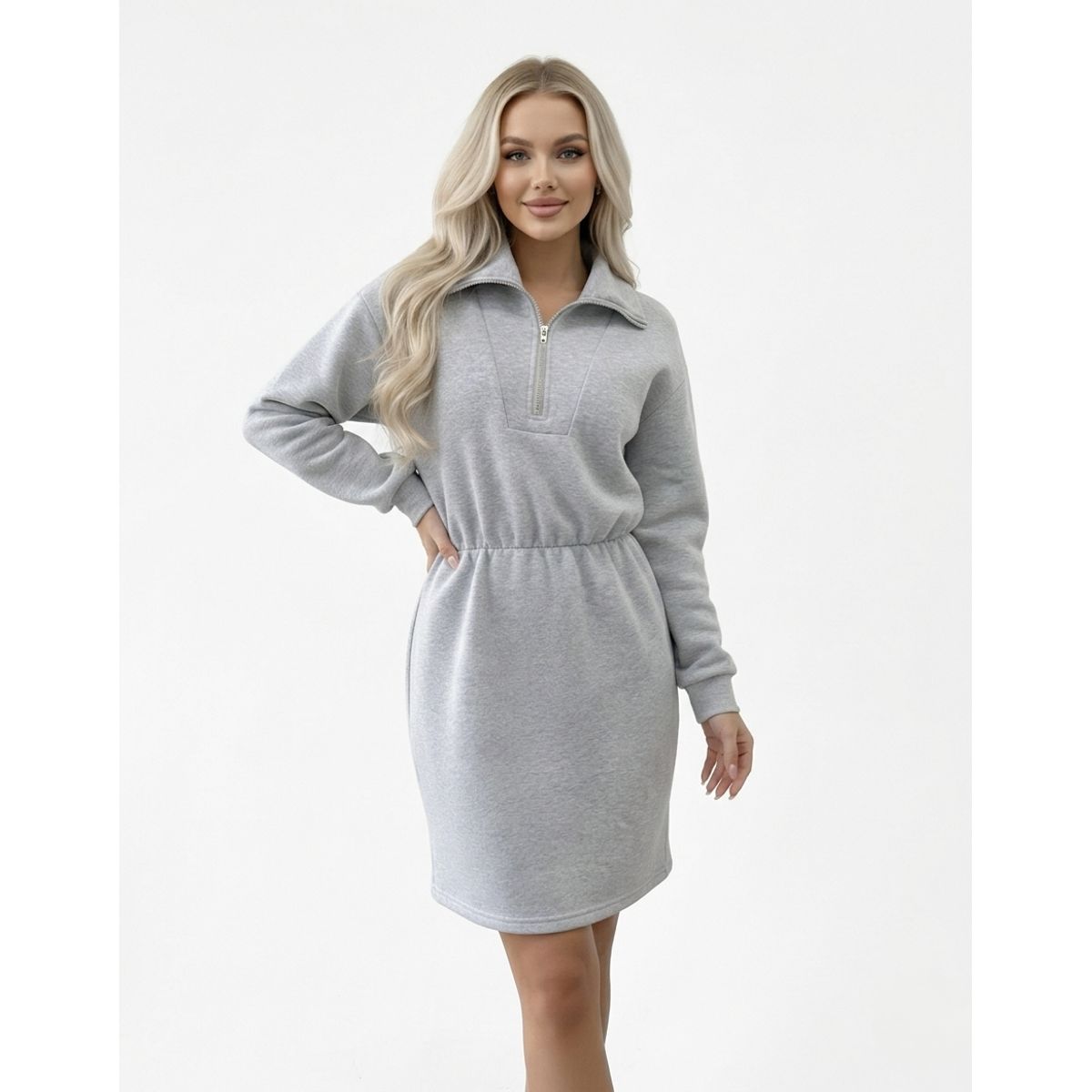 HAMI BOUTIQUE - Vestido de Invierno Gris con Cierre