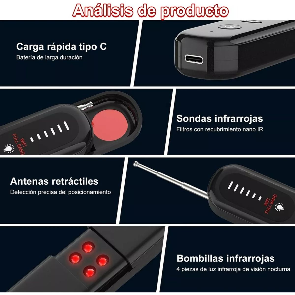 GENERICO - Detector De Cámara Mini Espía Micrófono Y Rastreador Gps Color NEGRO - 240180