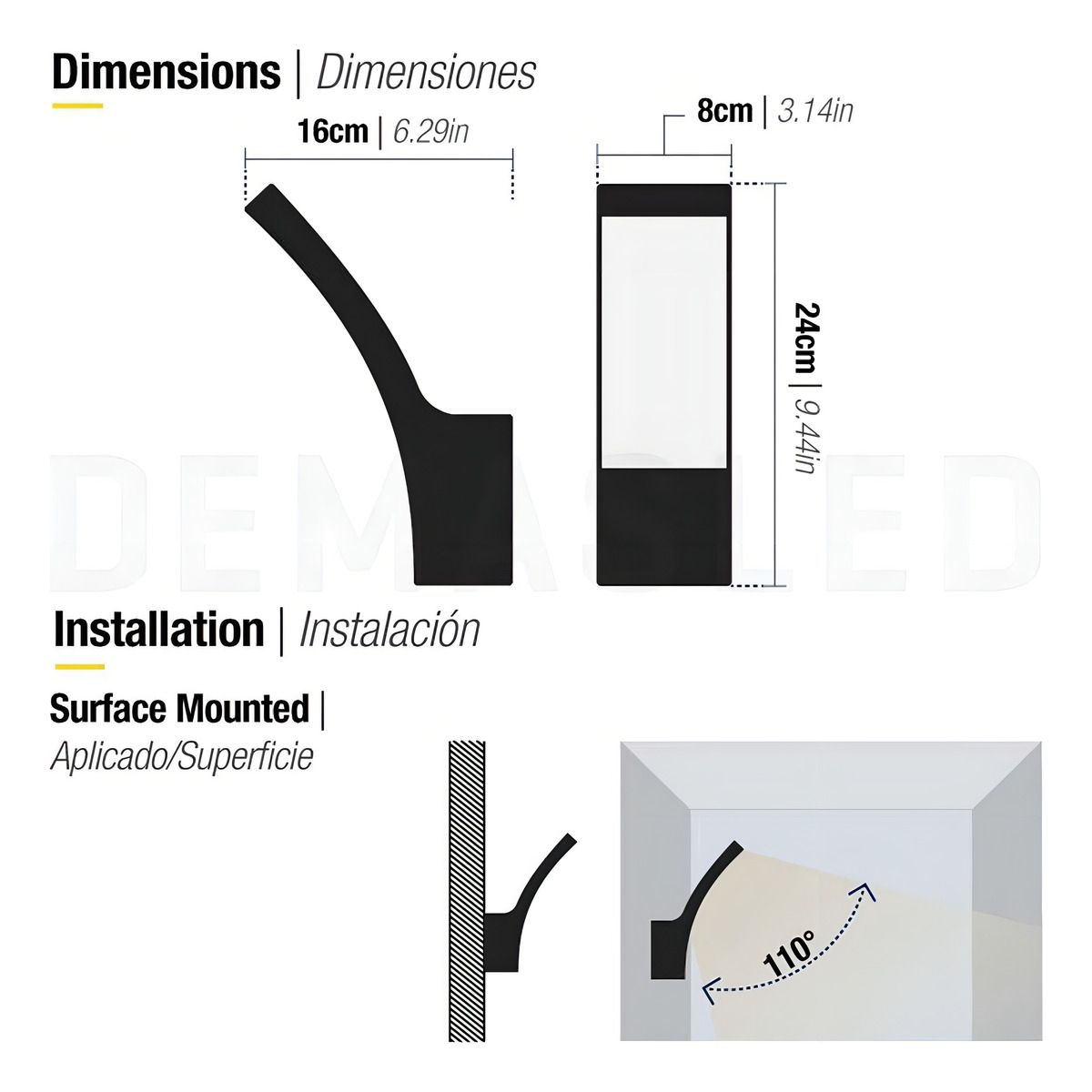 GENERICO - Aplique Pared Exterior Curved Led 12w Blanco Neutro 4000k IP44 Demasled