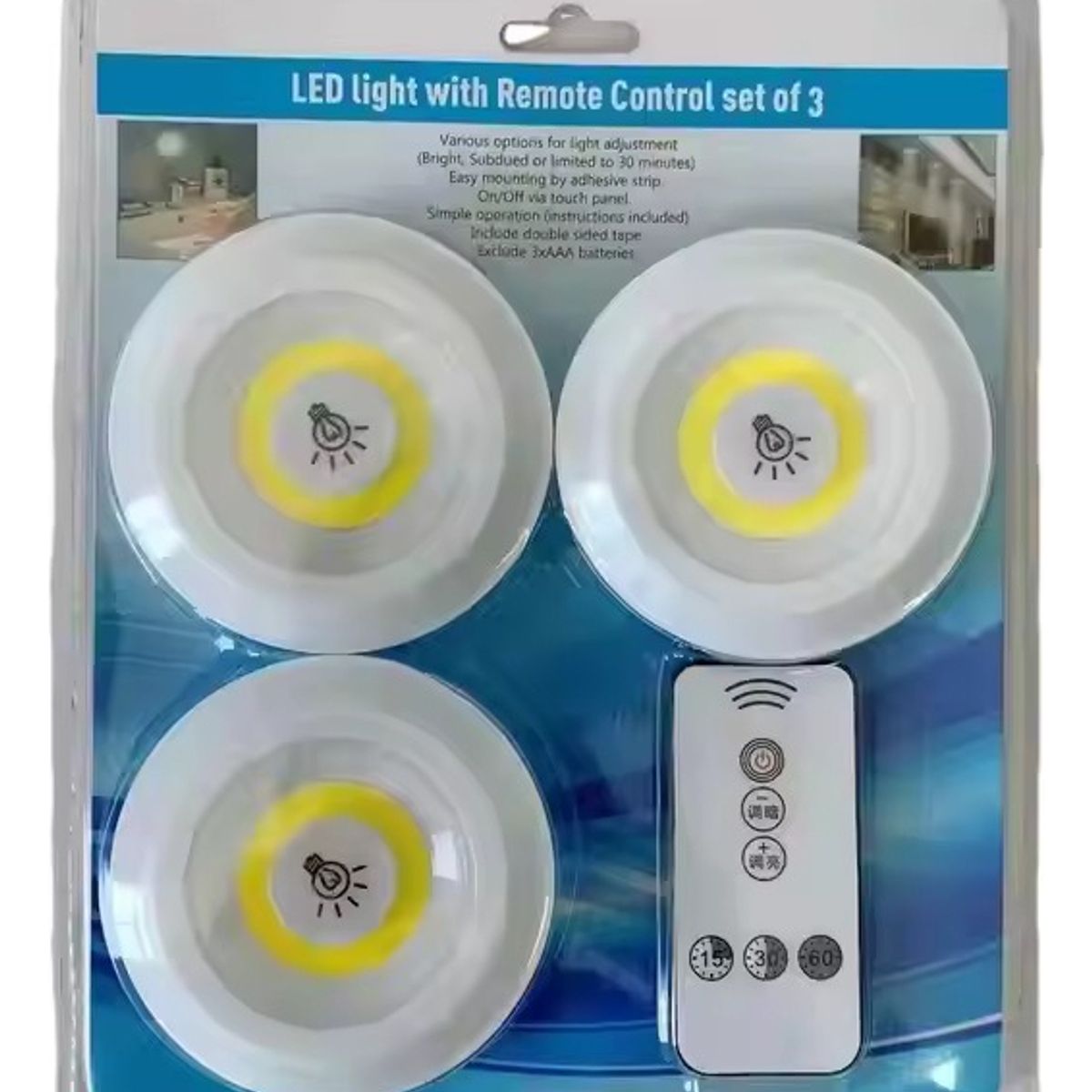 GENERICO - Set 3 Luces LED Blancas Inalámbricas 30 Leds Emergencia Control Remoto