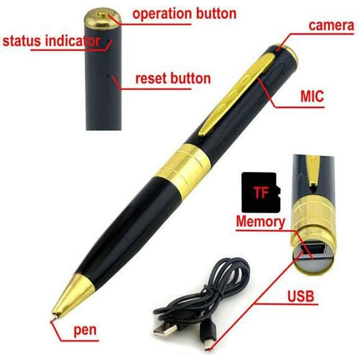 GENERICO - Cámara Espía Oculta Bolígrafo Usb Discreto Seguridad Sd Color Negro - 240159
