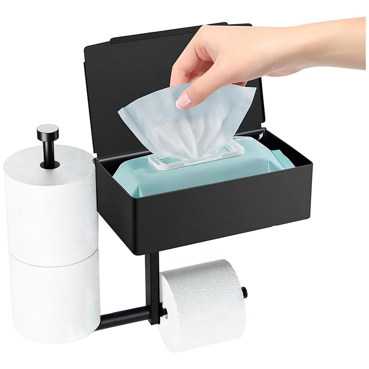 GENERICO - Soporte Papel Higienico Toallas Humedas Celular Baño Color Negro - 262631
