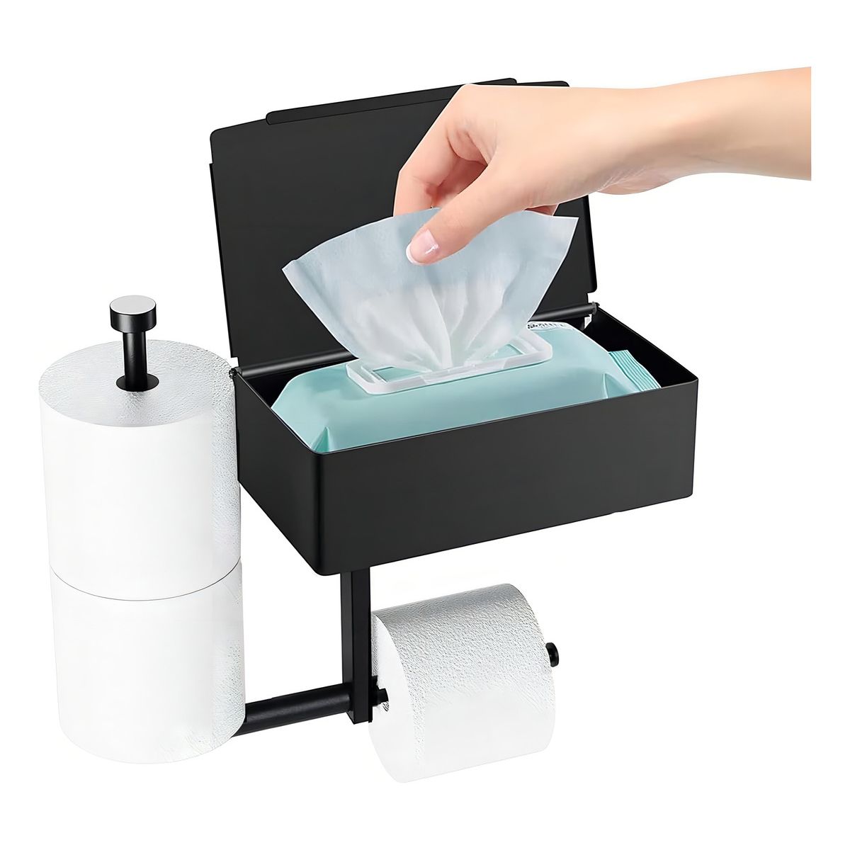 GENERICO - Soporte Papel Higienico Toallas Humedas Celular Baño Color Negro - 262631
