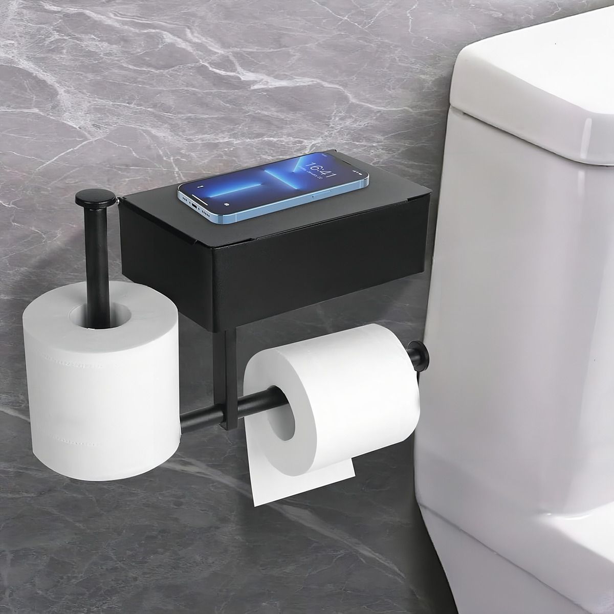 GENERICO - Soporte Papel Higienico Toallas Humedas Celular Baño Color Negro - 262631