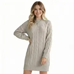 HAMI BOUTIQUE - Vestido de Invierno Lana Trenzada Beige