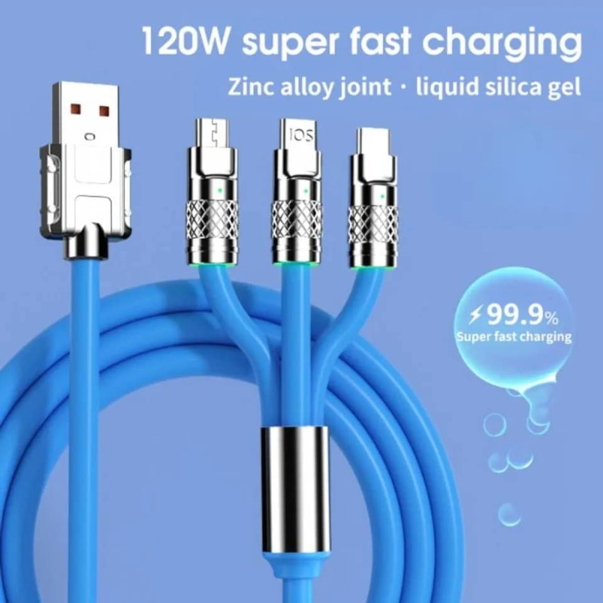 GENERICO - Cable de carga rápida 3 en 1, 120W [micro, tipo C y Lightining]