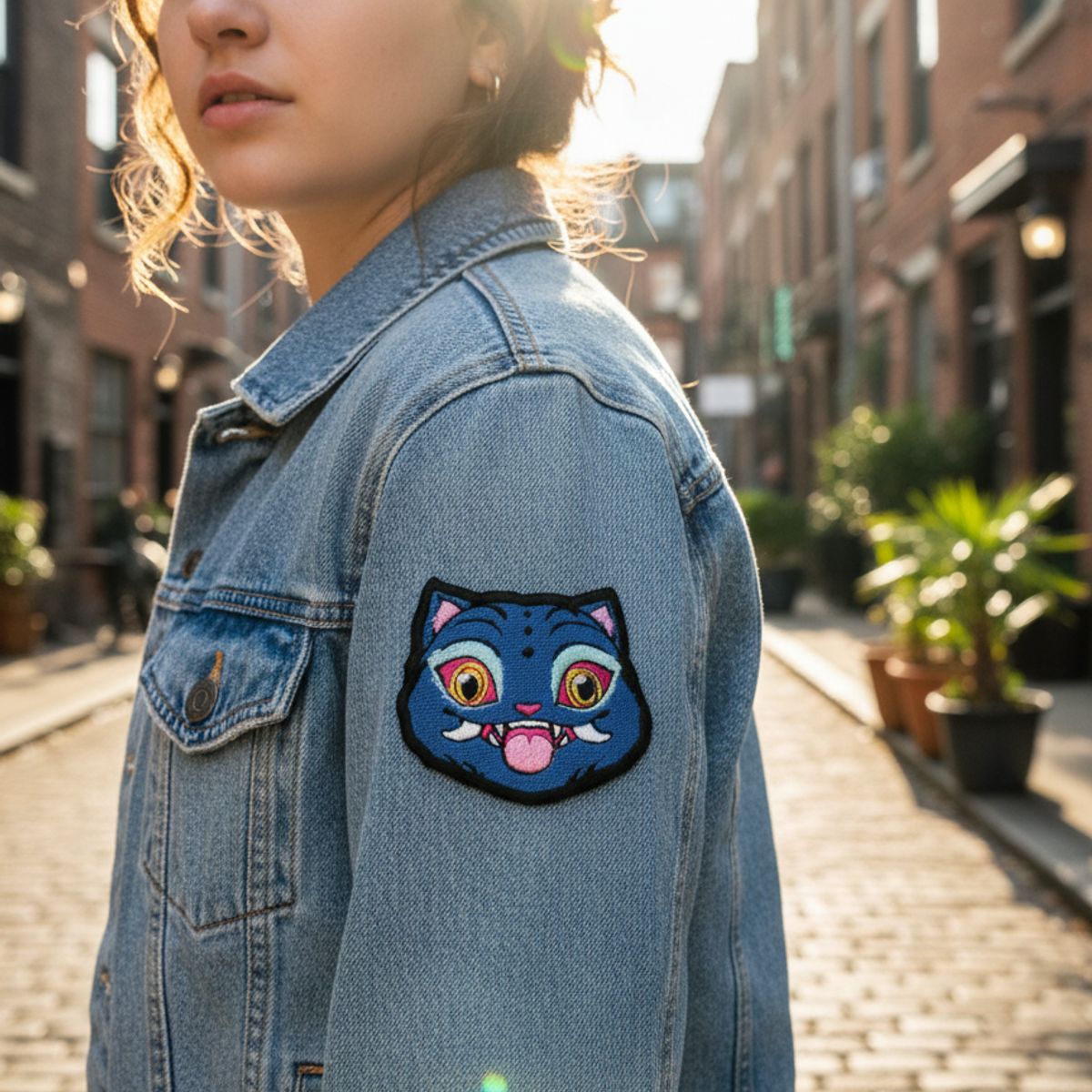 GENERICO - Parche Bordado Gato Demonio Azul Termoadhesivo Ropa