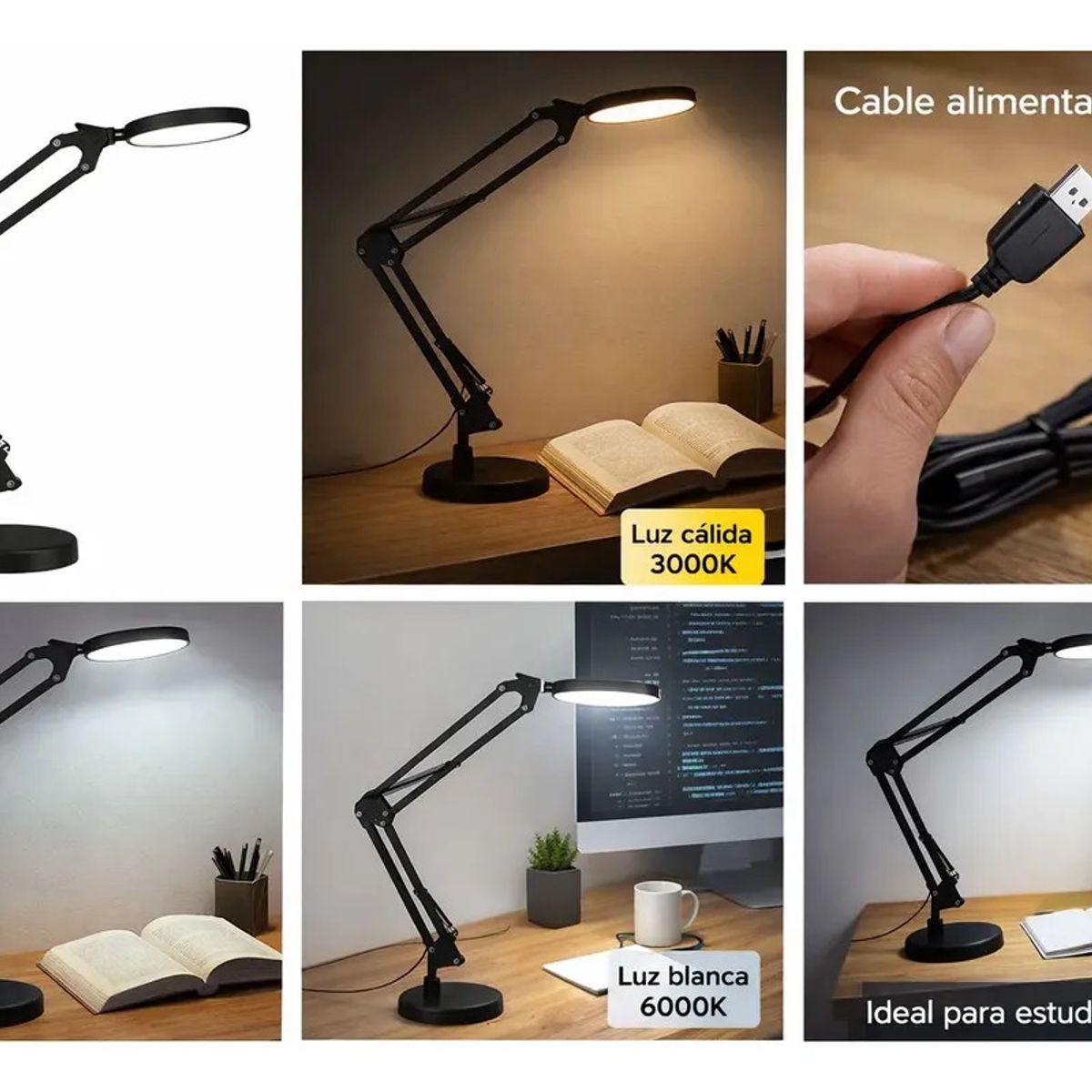 GENERICO - Lampara De Mesa Con Luz Led Regulable De Manualidades Negro