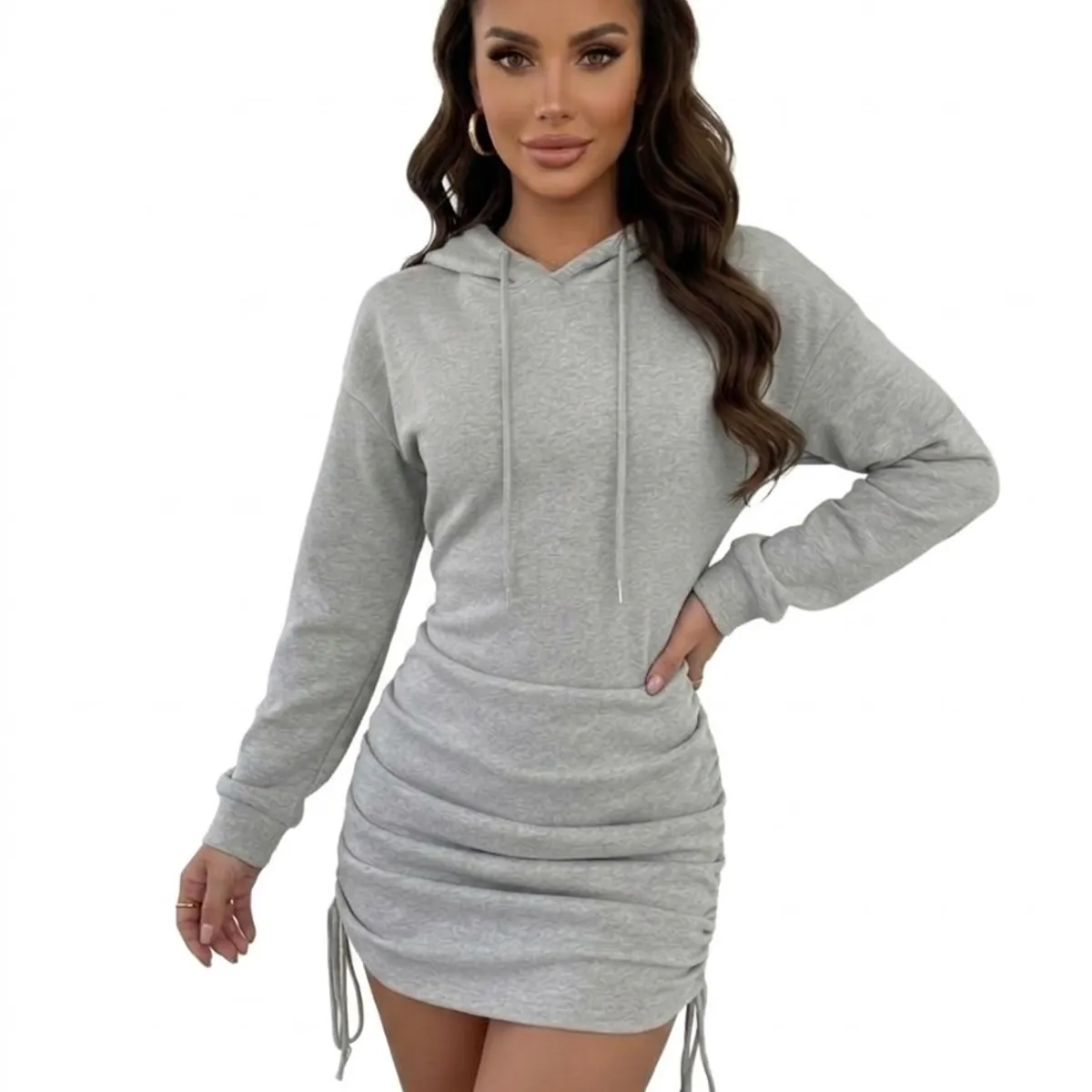 HAMI BOUTIQUE - Vestido de Invierno Gris con Capucha