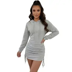 HAMI BOUTIQUE - Vestido de Invierno Gris con Capucha