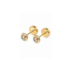 JIREH JOYAS - Aros Abridores Chatón Circón 4mm N1 Oro 14K A Presión Bebé Niña Primeros Aros