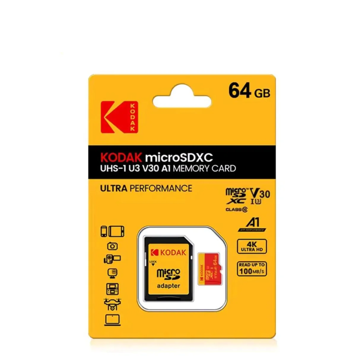 KODAK - Tarjeta de Memoria Micro SD XC Kodak 64 GB Clase 10 V30 para Camara,Telefono, PC