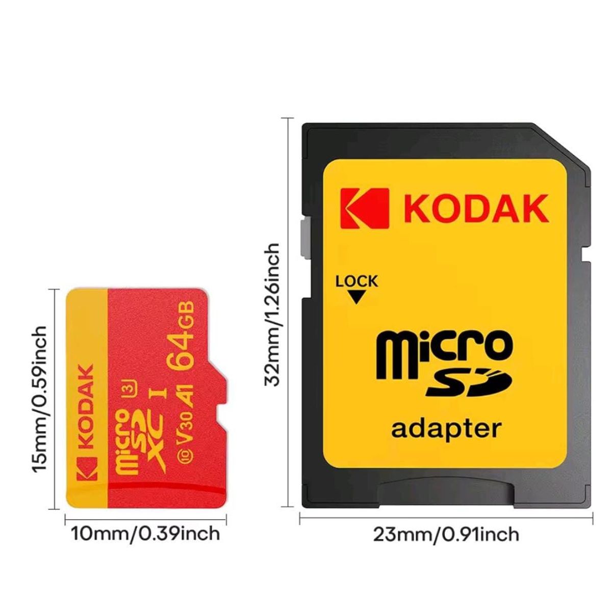 KODAK - Tarjeta de Memoria Micro SD XC Kodak 64 GB Clase 10 V30 para Camara,Telefono, PC