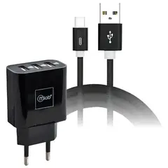 MLAB - Cargador De Pared 3 Usb Kit 2 En 1 Con Cable Tipo C Certificado Negro
