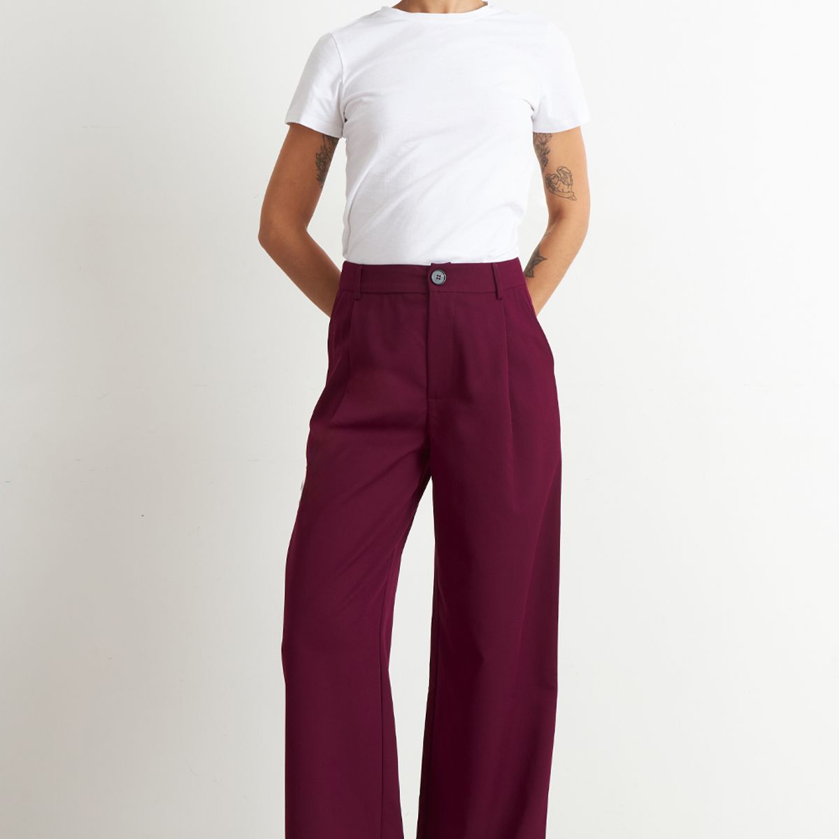 NICOPOLY - Pantalón Vestir Recto Burdeo Nicopoly