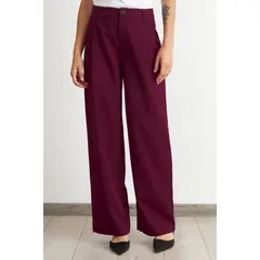 NICOPOLY - Pantalón Vestir Recto Burdeo Mujer