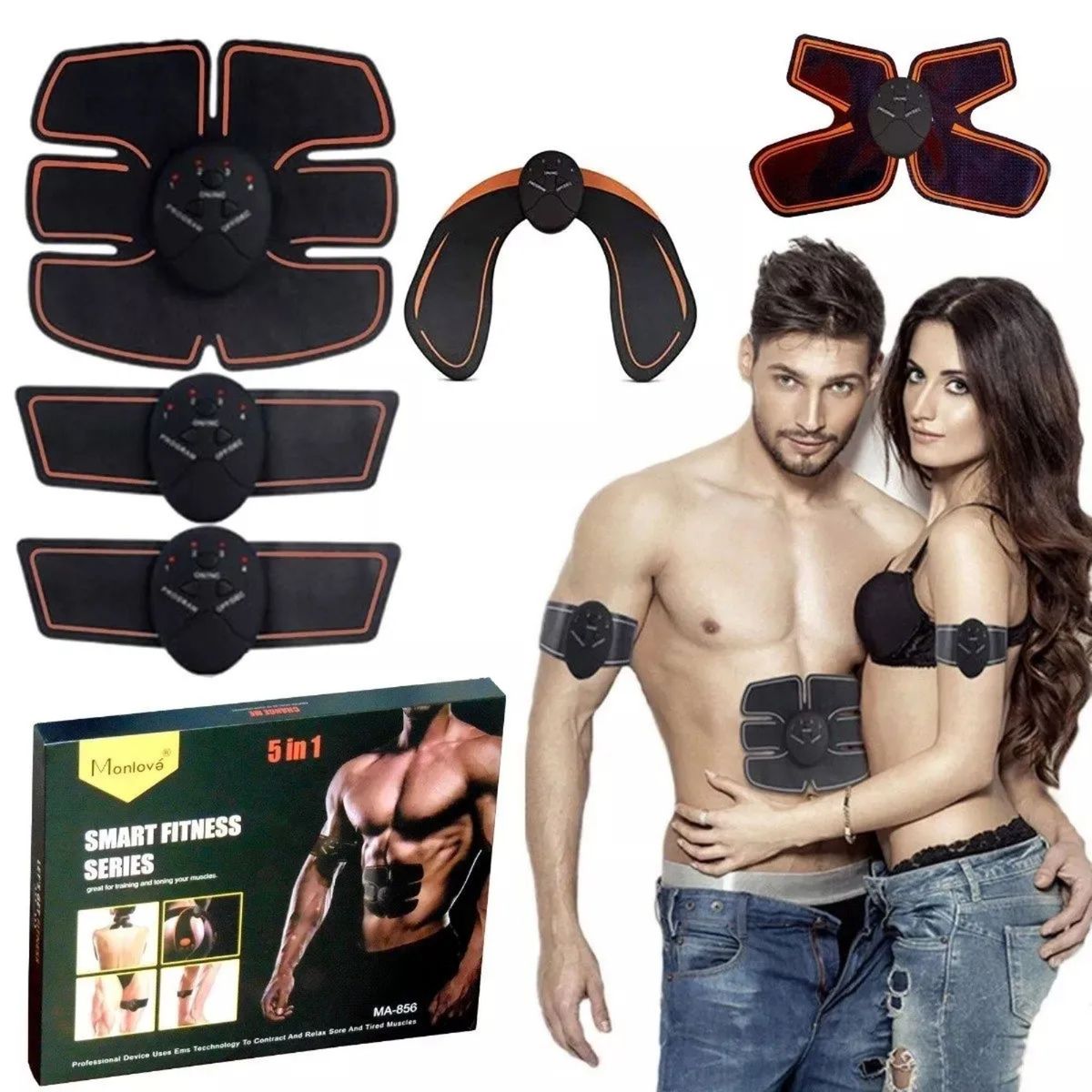 MOVI - Electroestimulador Abdominal EMS 5 en 1 - Tonificador Muscular Fitness - Electroestimulador Brazos y Piernas