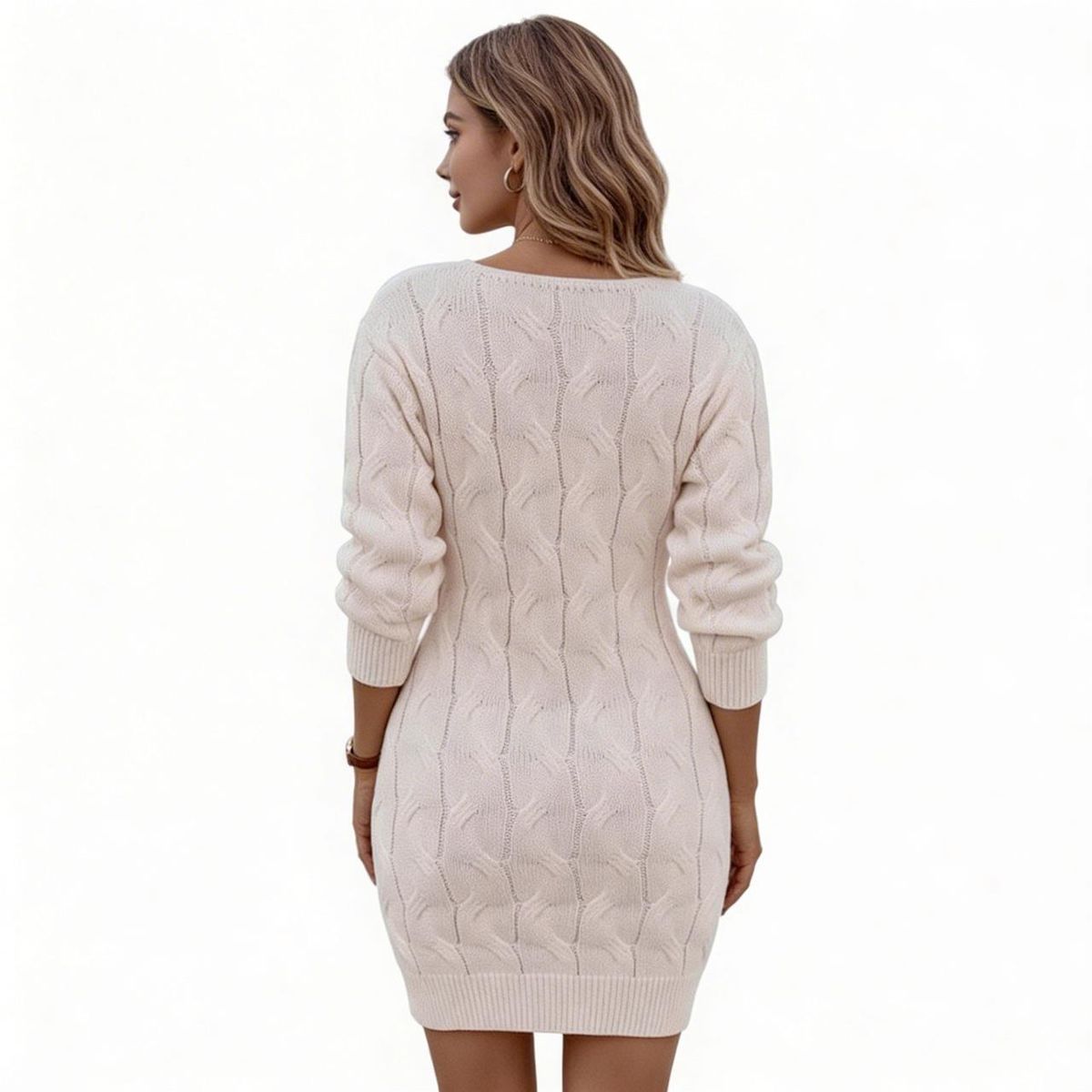 HAMI BOUTIQUE - Vestido de Invierno Lana Trenzada Rosa Palido
