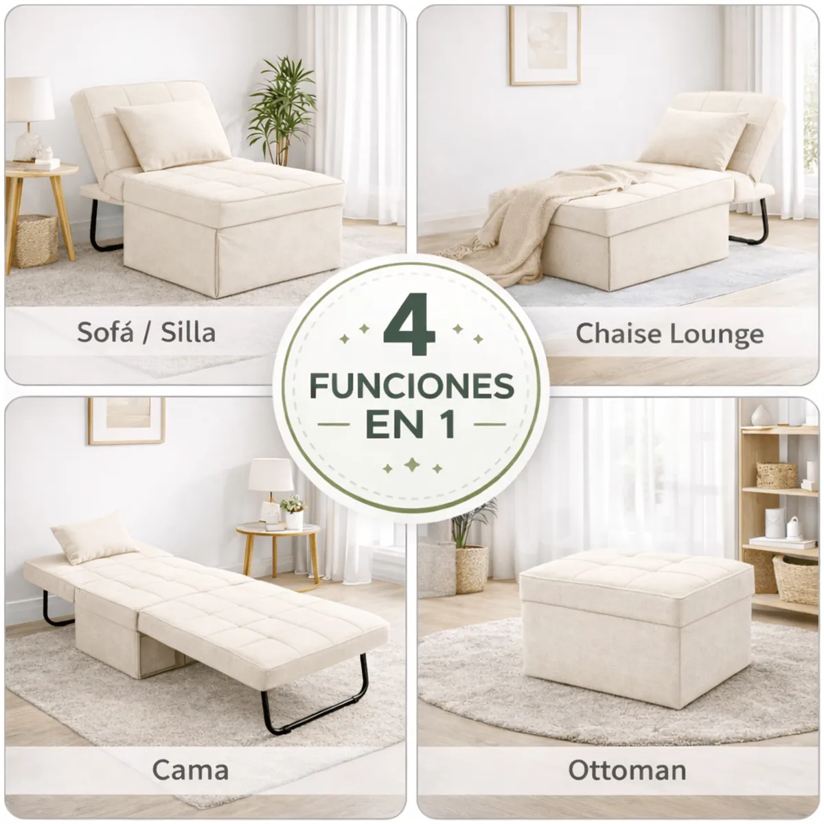 HOMER DESIGN - Sofá Cama Multifuncional Reclinable 4en1 Convertible