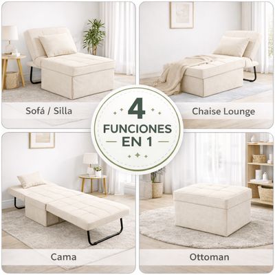Imagen 2 del producto Sofá Cama Multifuncional Reclinable 4en1 Convertible con Rueda