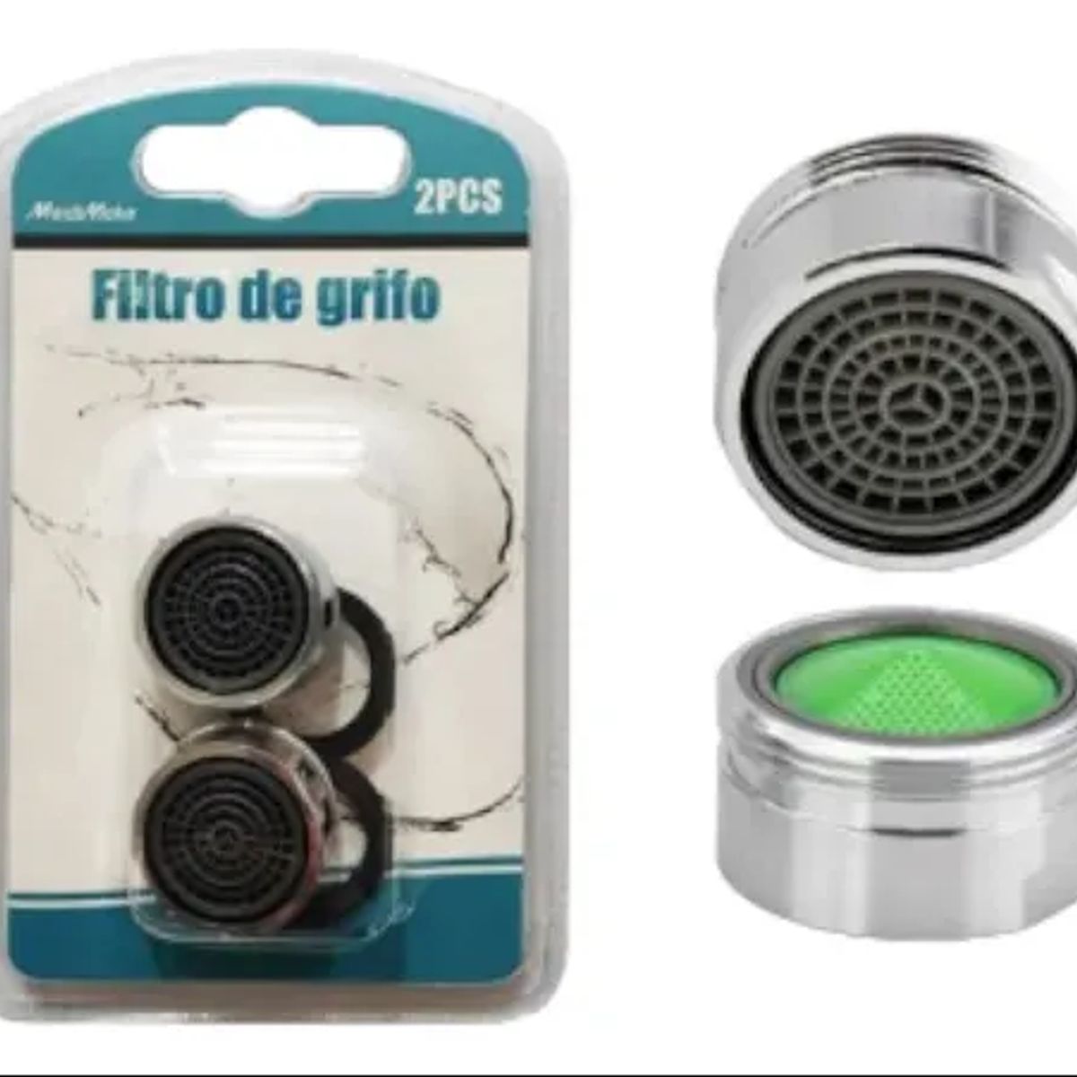 GENERICO - Pack 2 Filtros De Grifo Lavaplatos Lavamanos Aireador Plateado Brillante
