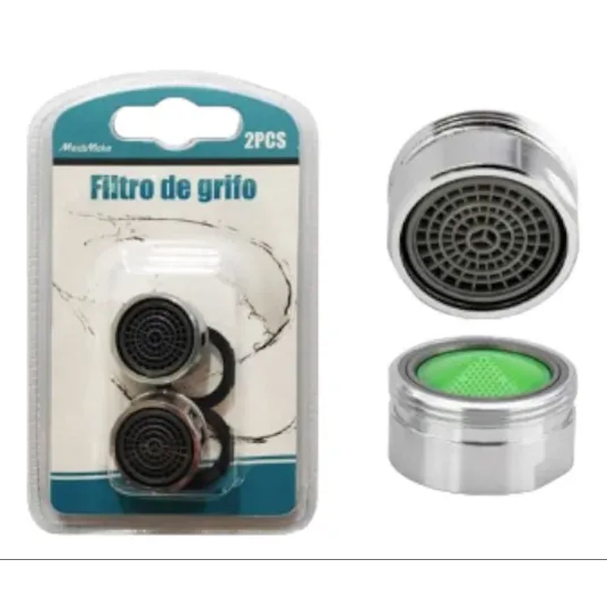 GENERICO - Pack 2 Filtros De Grifo Lavaplatos Lavamanos Aireador Plateado Brillante