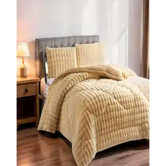 GENERICO - COBERTOR IMITACION DE PIEL DE CONEJO KING COLOR MOSTAZA