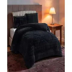 GENERICO - COBERTOR IMITACION DE PIEL DE CONEJO KING COLOR NEGRO