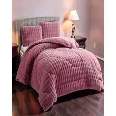 GENERICO - COBERTOR IMITACION DE PIEL DE CONEJO KING COLOR ROSADO