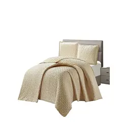 GENERICO - CUBRECAMA DELGADO SEMI ACOLCHADO PLAZA Y MEDIA 180X230 CM BEIGE 02