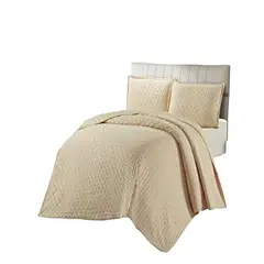 GENERICO - CUBRECAMA DELGADO SEMI ACOLCHADO PLAZA Y MEDIA 180X230 CM BEIGE 03