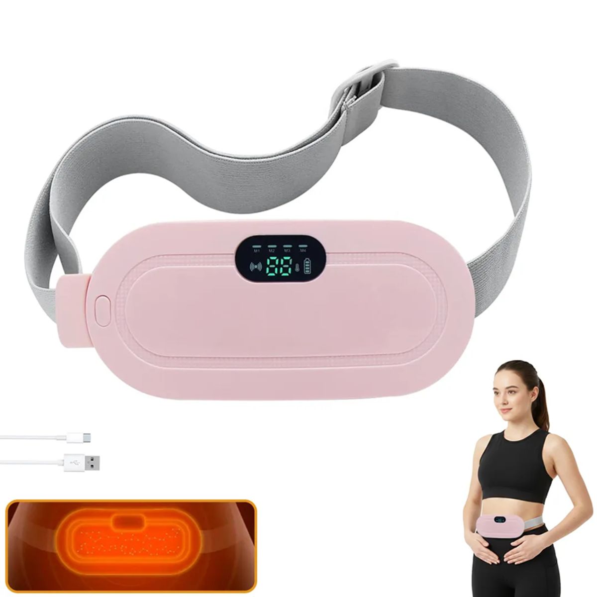MOVI - Cinturón Eléctrico para Cólicos Menstruales  Calor Terapéutico y Masaje Vibratorio Recargable