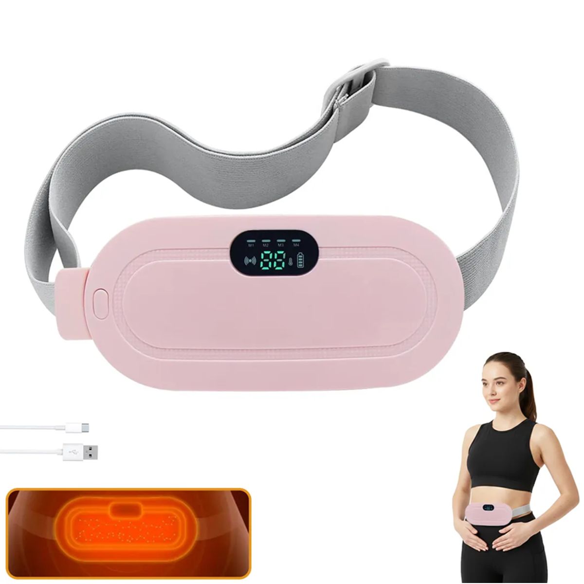 MOVI - Cinturón Eléctrico para Cólicos Menstruales  Calor Terapéutico y Masaje Vibratorio Recargable
