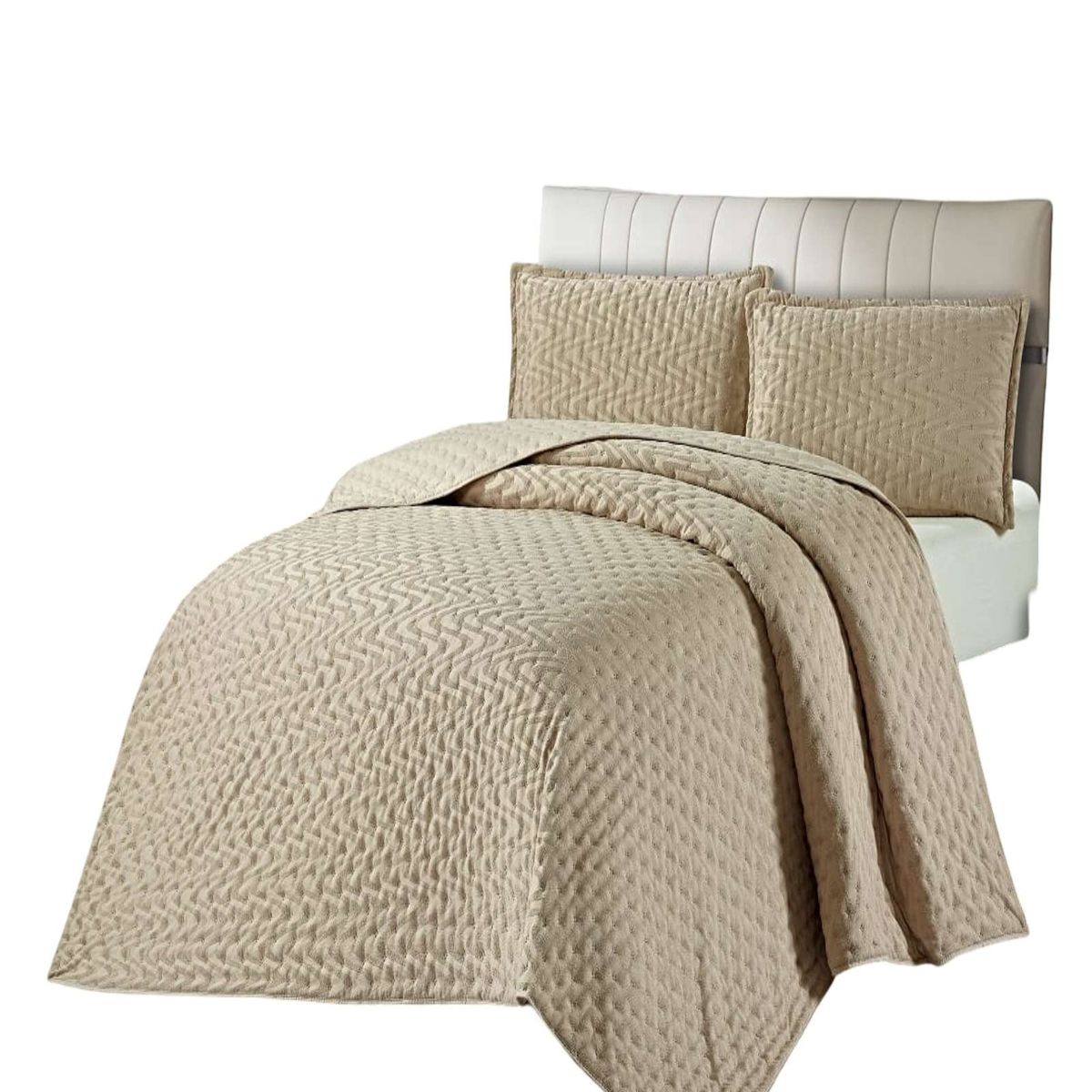 GENERICO - CUBRECAMA DEMI ACOLCHADO DELGADO PLAZA Y MEDIA 180X230 CM BEIGE 01
