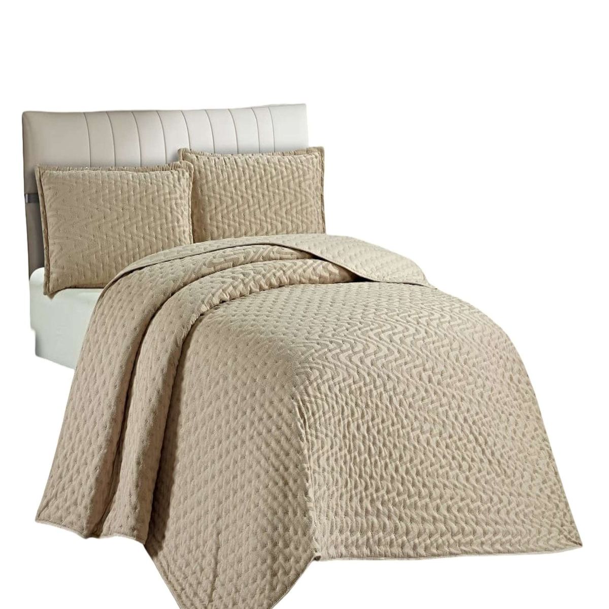 GENERICO - CUBRECAMA DEMI ACOLCHADO DELGADO PLAZA Y MEDIA 180X230 CM BEIGE 01