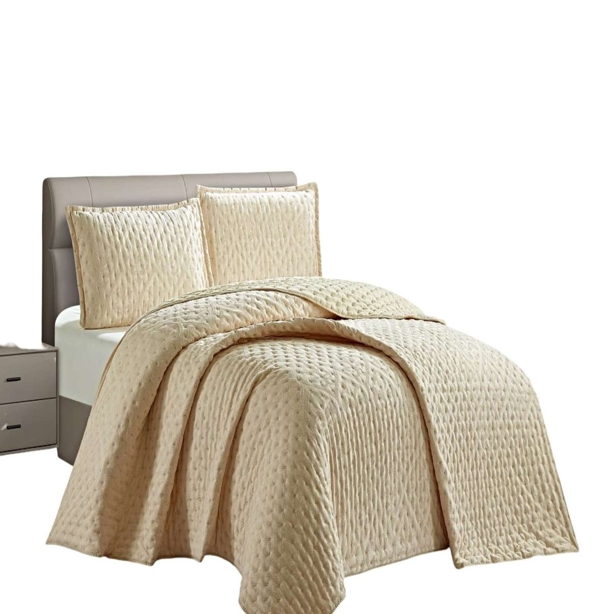 GENERICO - CUBRECAMA DEMI ACOLCHADO DELGADO 2 PLAZAS 230X250 CM BEIGE 02