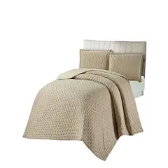 GENERICO - CUBRECAMA PLAZA Y MEDIA DELGADO SEMI ACOLCHADO 180X230 CM BEIGE 01