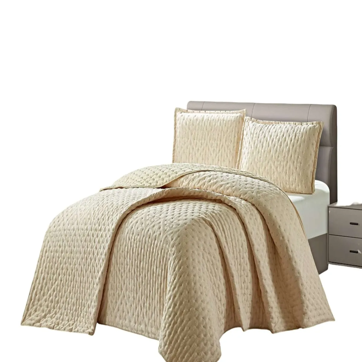 GENERICO - CUBRECAMA 2 PLAZAS DELGADO SEMI ACOLCHADO 230X250 CM BEIGE 02