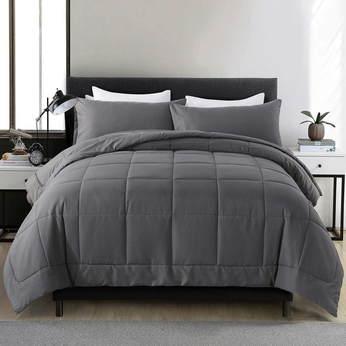 GENERICO - Plumón Edredón 2 Plazas 230 Cm X 250 Cm + Funda Para Almohada Gris