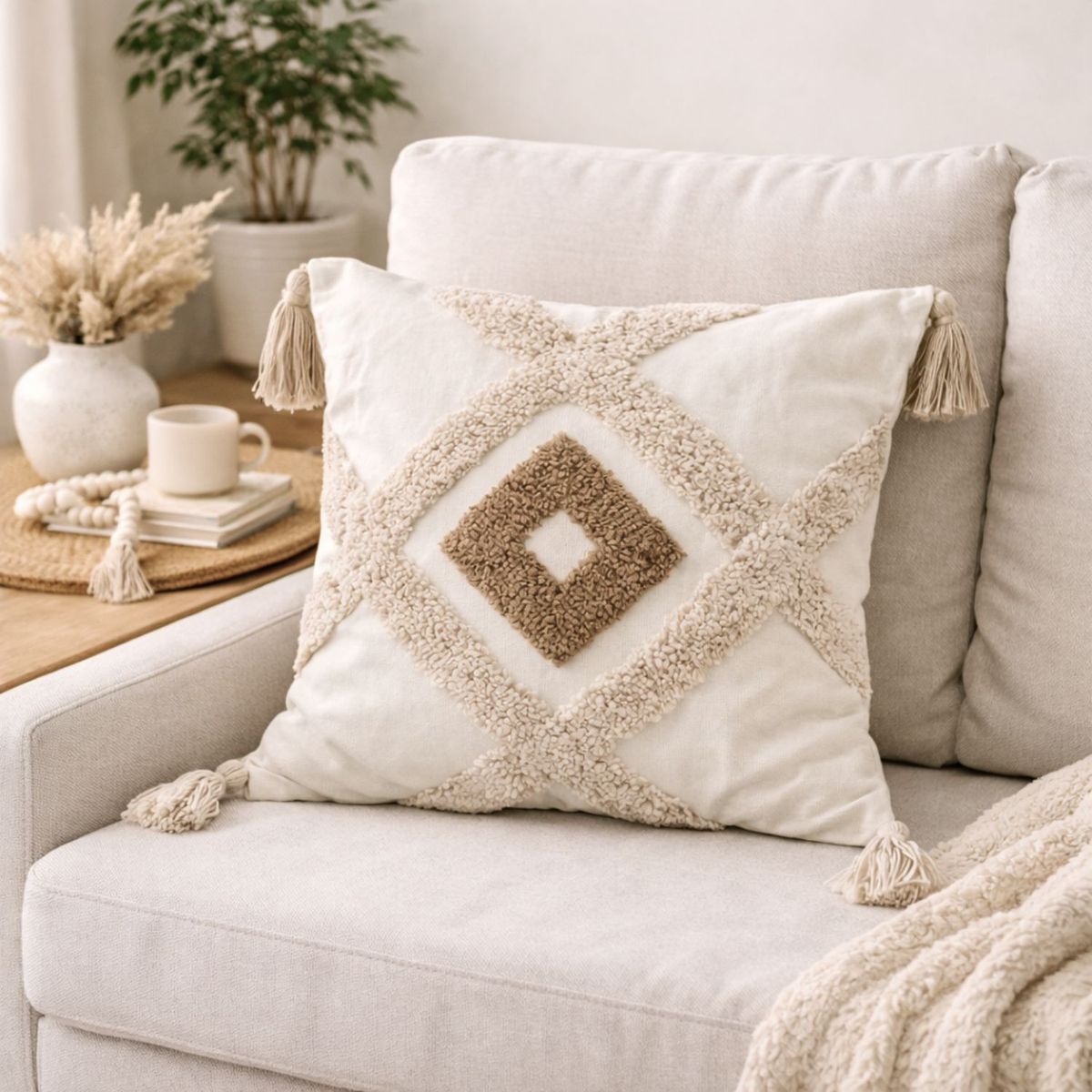 COLETTE - Funda de Cojín Boho Geo Coffe 45 x 45