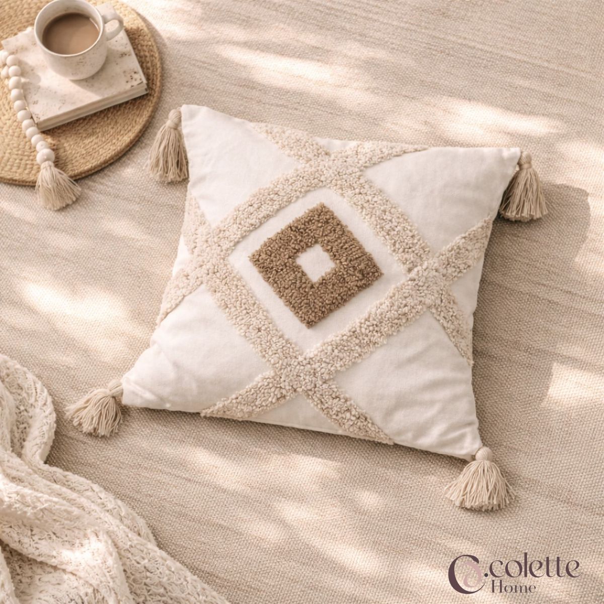 COLETTE - Funda de Cojín Boho Geo Coffe 45 x 45