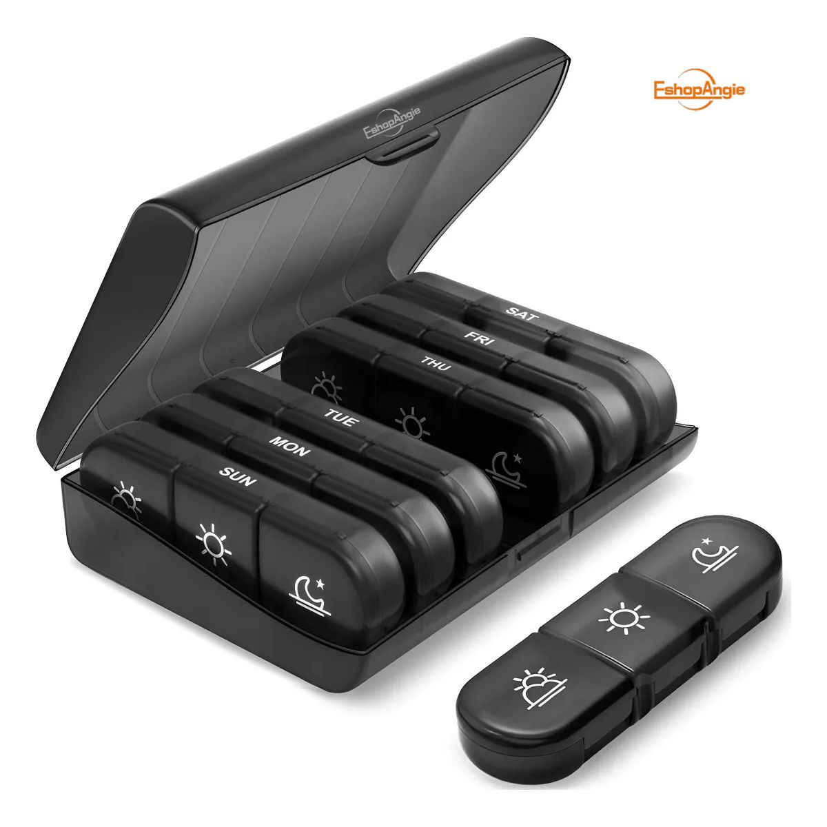 GENERICO - Pastillero Semanal Organizador Portátil 3 Tomas 7 Dias - Negro