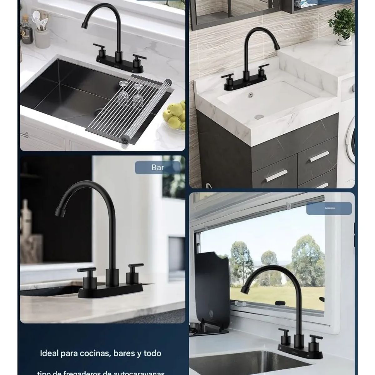 MASTER PROX - Llave Combinacion Lavaplatos Acero Inoxidable Sus304 Premium Negra