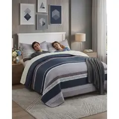 GENERICO - Cubrecama Quilt Con Sherpa 2 Plazas Diseño Elegante 230x250cm