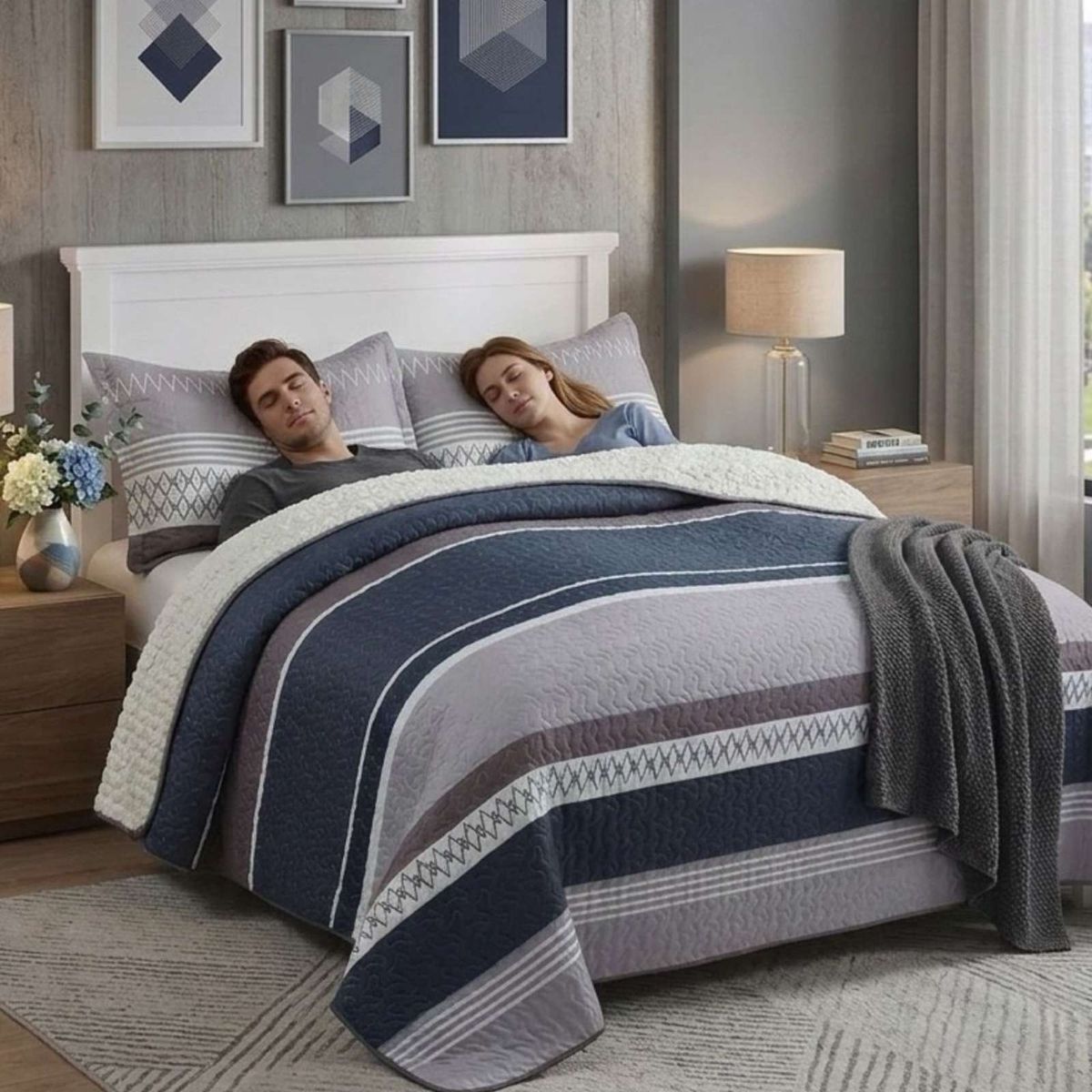 GENERICO - Cobertor Quilt Plaza y Media Con Reverso Sherpa