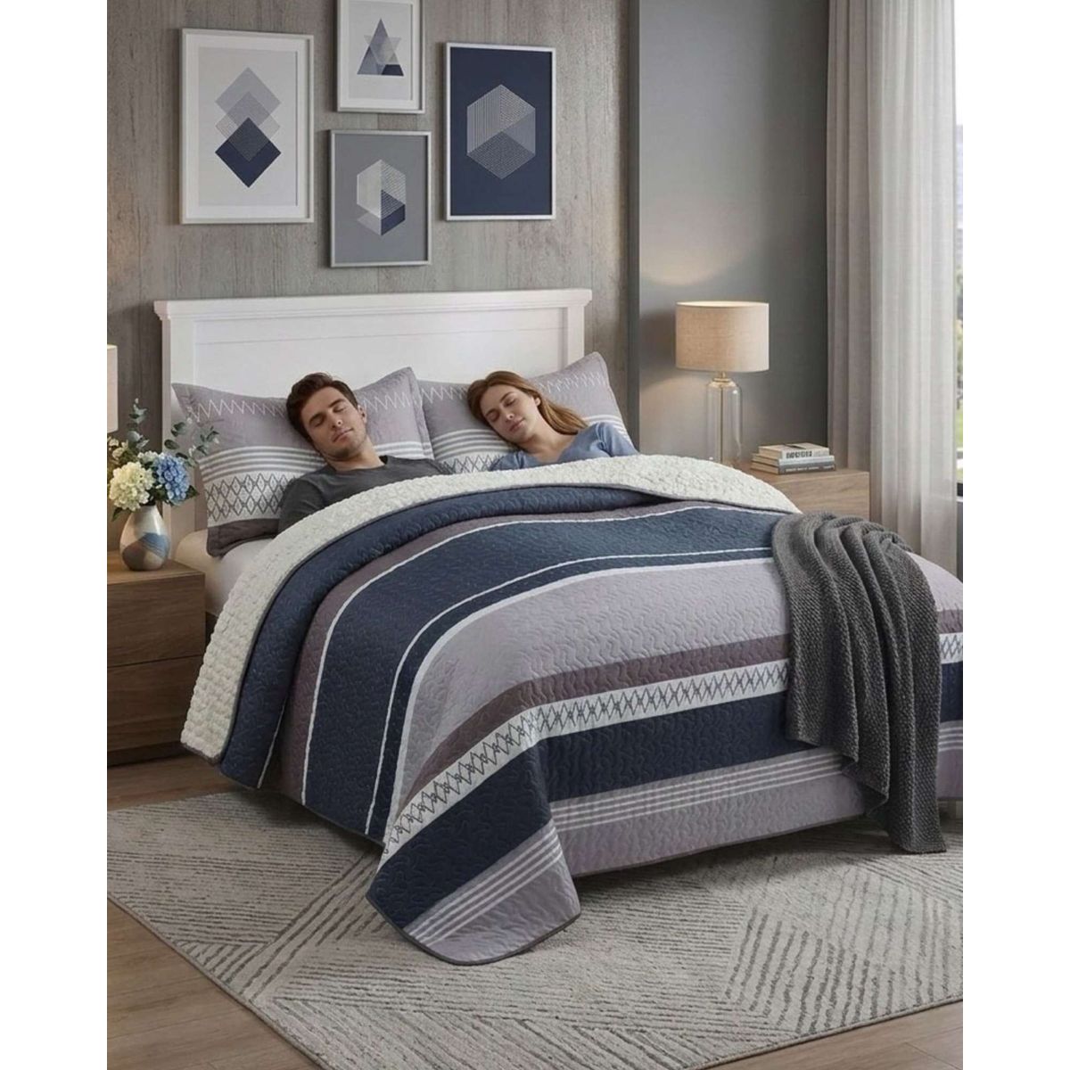 GENERICO - Cobertor Quilt Plaza y Media Con Reverso Sherpa