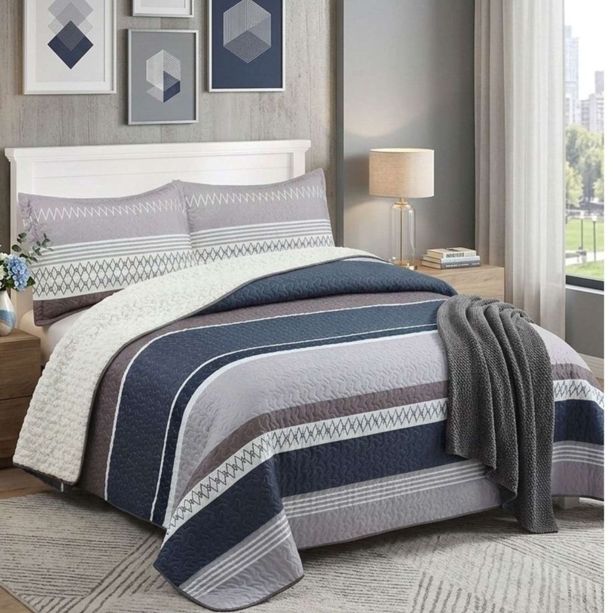 GENERICO - Cobertor Quilt Plaza y Media Con Reverso Sherpa