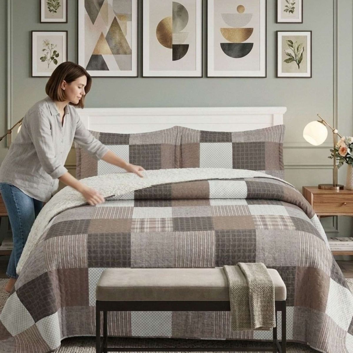 GENERICO - Cubrecama Quilt King Con Chiporro Diseño Elegante