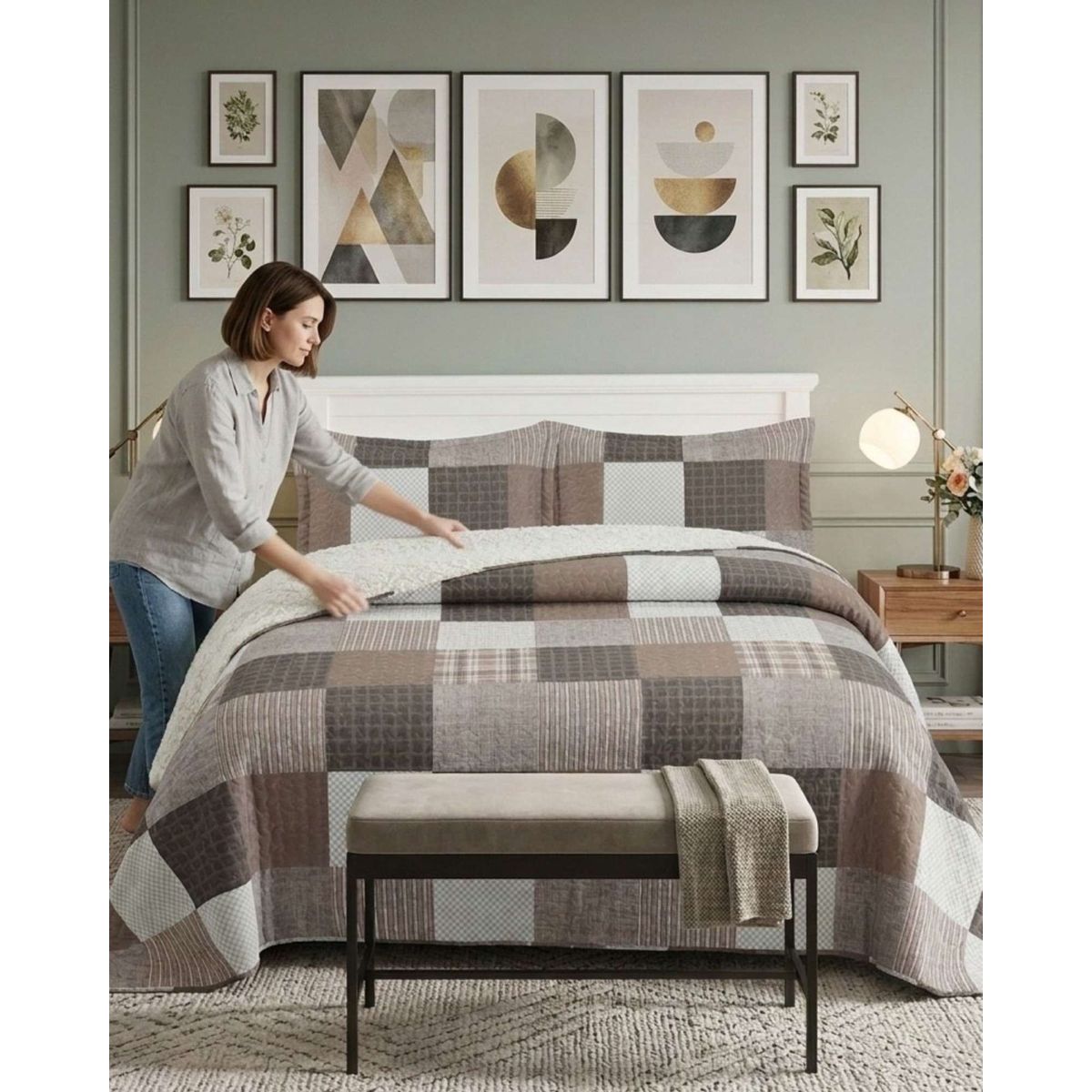 GENERICO - Cubrecama Quilt King Con Chiporro Diseño Elegante