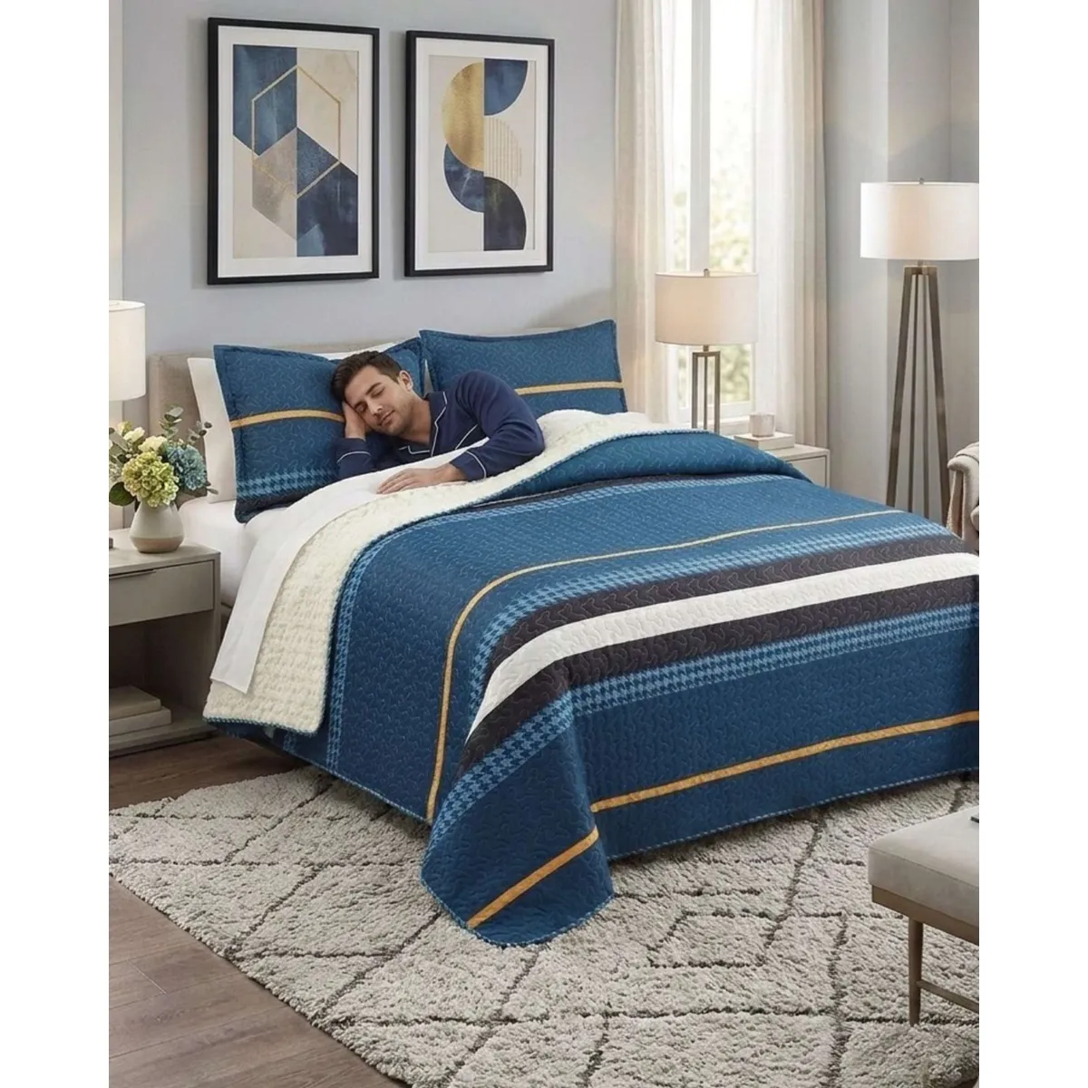GENERICO - Quilt Elegante 2 Plazas Con Reverso Sherpa Premium